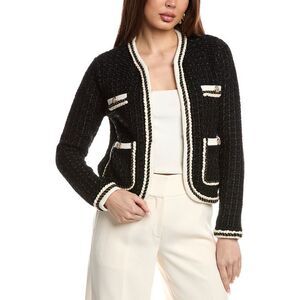 Elie Tahari Womens  The Koka Wool-Blend Cardigan Sweater Jacket, Black